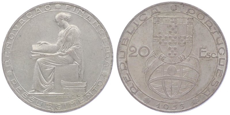 Portugal Republik
 20 Escudos 1953 21,00g. KM 585 vz