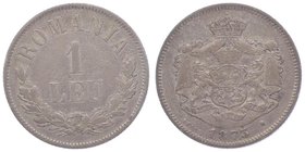 Rumänien Carol I. 1866 - 1914
 1 Leu 1873 gebrochenes L. Brüssel. 4,96g. Schäffer & Stambuliu 09a ss+