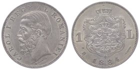 Rumänien Carol I. 1866 - 1914
 1 Leu 1894 Mm. Kullrich. 5,00g. Schäffer & Stambuliu 033 vz