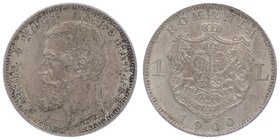 Rumänien Carol I. 1866 - 1914
 1 Leu 1900 Hamburg. 5,00g. Schäffer-Stambuliu 049. vz
