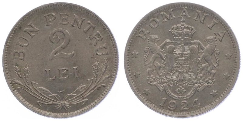 Rumänien Ferdinand I. 1914 - 1927
 2 Lei 1924 Paris. 7,20g. KM 47 vz
