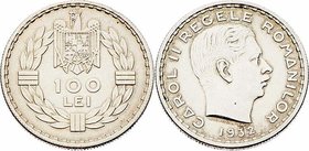 Rumänien Carol II. 1930 - 1940
 100 Lei 1932 London. 10,55g. KM 52 vz/f.stgl