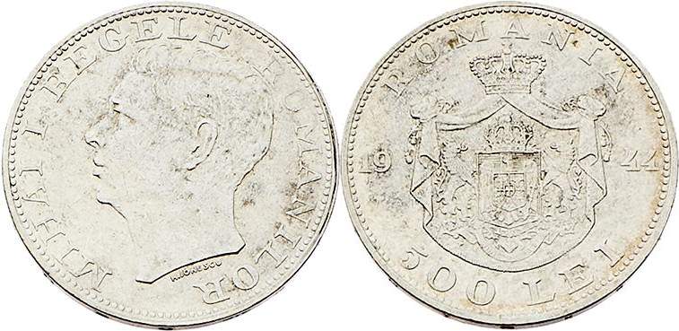 Rumänien Mihai I. 1940 - 1947
 500 Lei 1944 Paris. 12,07g. KM 65 vz/vz+