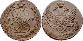 Russland Katharina II. 1762 - 1796
 5 Kopeken 1789 überprägt, leichte Prägeschwäche. St. Petersburg. 46,64g. KM 59.3, Bitkin 643 stgl