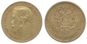 Russland Nikolaus II. 1894 - 1917
 5 Rubel 1897 St. Petersburg. 4,28g ss