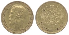 Russland Nikolaus II. 1894 - 1917
 5 Rubel 1898 St. Petersburg. 4,26g ss+