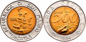 San Marino Republik nach 1945
 500 Lire 1991 Rom. 6,7g. KM 269 stgl