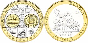 San Marino Republik nach 1945
 Silbermedaille 2002 Europa, im Rand die Nummer 0441, Ag 0999/1000, Dm 40 mm. 19,98g PP