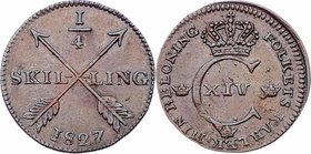 Schweden Karl XIV. 1819 - 1830
 1/4 Skilling 1827 4,70g. KM 595 vz/stgl
