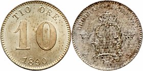 Schweden Oskar II. 1872 - 1907
 10 Öre 1890 1,48g. KM 755 stgl