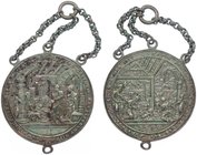 Ferdinand I. 1521 - 1564
 Ag - Medaille 1549 Erzgebirge. Joachimsthal / Jachynov. 31,36g. Katz 354, ss