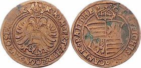 Rudolph II. 1576 - 1612
 Raitpfennig o. J. (um 1608) Wien für Niederösterreich. 3,40g. Neuman 1021 var. ss