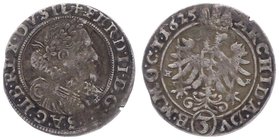 Ferdinand II. als Kaiser 1619 - 1637
 3 Kreuzer 1625 HR Breslau. 1,39g. Her. - ss
