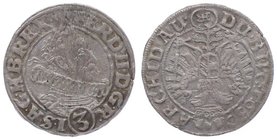 Ferdinand II. als Kaiser 1619 - 1637
 3 Kreuzer 1630 Breslau. 1,49g. Her. 1288a ss/vz
