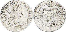 Leopold I. 1657 - 1705
 3 Kreuzer 1665 CA Wien. 1,51g. Her. 1312. win. Prägeschwäche vz