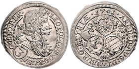Leopold I. 1657 - 1705
 3 Kreuzer 1701 IA Graz. 1,76g. Her. 1365. win. Sf. im Rv. stgl
