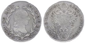 Joseph II. als Alleinregent 1780 - 1790
 5 Kreuzer 1790 A Wien. 2,24g. Her. 318 ss+