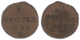 Joseph II. als Alleinregent 1780 - 1790
 Heller 1790 H Günzburg. 0,98g. Her. 460 ss/vz