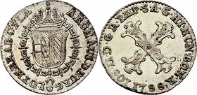 Joseph II. als Alleinregent 1780 - 1790
 10 Liards 1788 Brüssel. 2,31g. Her. 393 vz