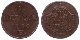 Leopold II. als Kaiser 1790 - 1792
 Heller 1790 H Günzburg. 0,92g. Her. 99. im Av. lei. Prägeschwäche f.stgl/stgl