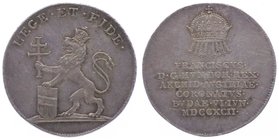 Franz II. 1792 - 1806
 Krönungs - Jeton 1792 auf die Krönung zum ungarischen König in Offen, Dm 25 mm. Budapest. 4,39g. Novák V-XVII-C-2b. f.vz