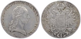 Franz II. 1792 - 1806
 Taler 1802 A Wien. 27,50g. Her. 273. Hsp. s/ss