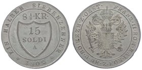 Franz II. 1792 - 1806
 15 Soldi 1802 A für Italien. Wien. 6,42g. Her. 621. kleine Kratzer vz
