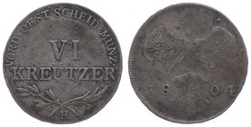 Franz II. 1792 - 1806
 VI Kreuzer 1804 H Günzburg. 2,04g. Her. 906 ss