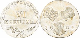Franz II. 1792 - 1806
 VI Kreuzer 1804 H Günzburg. 2,33g. Her. 906 stgl