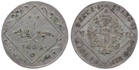 Franz II. 1792 - 1806
 7 Kreuzer 1802 C Prag. 4,20g. Her. 886 ss/vz