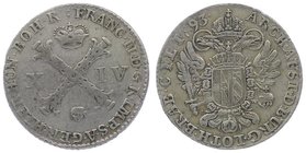 Franz II. 1792 - 1806
 XIV Liards 1793 Brüssel. 2,54g. Her. 1016 ss