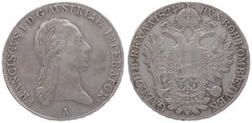 Franz I. 1806 - 1835
 1/2 Taler 1824 A Wien. 13,88g. Fr. 146. Hsp. s/ss