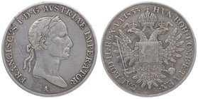 Franz I. 1806 - 1835
 1/2 Taler 1833 A Wien. 13,92g. Fr. 266 f.ss
