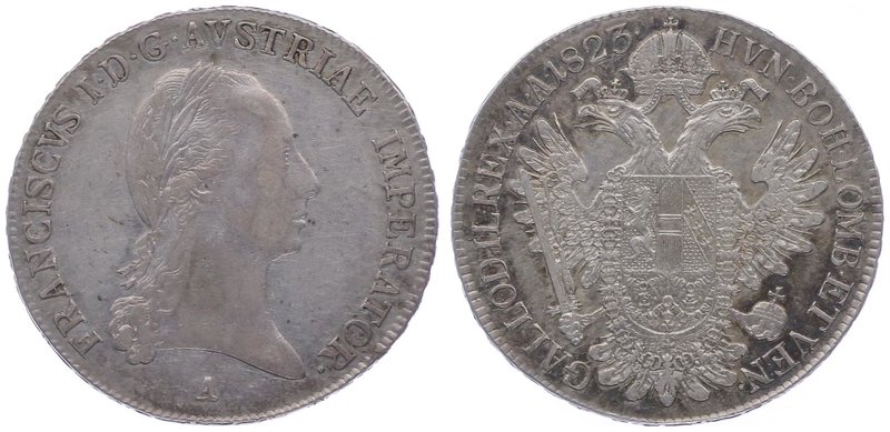 Franz I. 1806 - 1835
 1/2 Taler 1823 A Wien. 14,02g. Fr. 342 f.vz/vz
