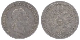 Franz I. 1806 - 1835
 3 Kreuzer 1830 A Wien. 1,67g. Fr. 496 ss/vz