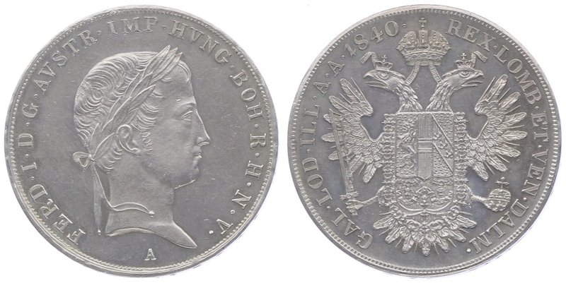 Ferdinand I. 1835 - 1848
 1/2 Taler 1840 A Wien. 14,02g. Fr. 781 vz/stgl