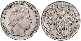 Ferdinand I. 1835 - 1848
 3 Kreuzer 1842 A Wien. 1,72g. Fr. 904 vz/stgl