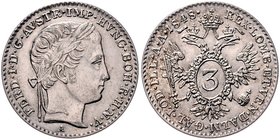 Ferdinand I. 1835 - 1848
 3 Kreuzer 1848 A Wien. 1,63g. Fr. 917 f.vz