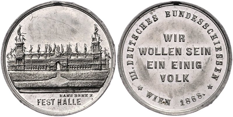 Franz Joseph I. 1848 - 1916
 Schützenmedaille - Zinn 1868 Schützenpreis auf das...