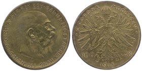 Franz Joseph I. 1848 - 1916
 100 Kronen 1915 Nachprägung / Copy, in Messing. Wien. 22,28g. vergl. zu Fr. 1923 vz