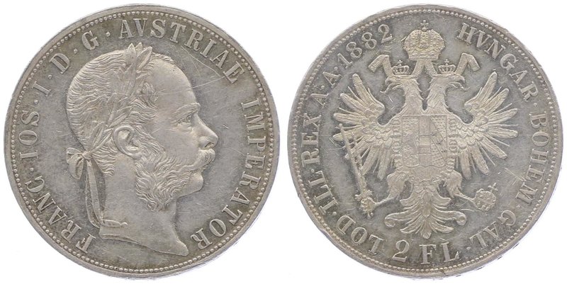 Franz Joseph I. 1848 - 1916
 2 Gulden 1882 Wien. 24,65g. Fr. 1381. Kratzer im A...