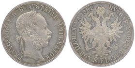 Franz Joseph I. 1848 - 1916
 2 Gulden 1882 Wien. 24,65g. Fr. 1381. Kratzer im Avers ss/vz