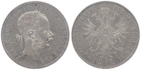 Franz Joseph I. 1848 - 1916
 2 Gulden 1885 Wien. 24,62g. Fr. 1384. win. Kratzer im Avers vz