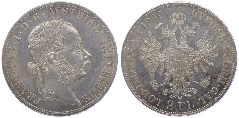 Franz Joseph I. 1848 - 1916
 2 Gulden 1890 Wien. 24,64g. Fr. 1389. kleine Kratz...
