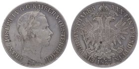 Franz Joseph I. 1848 - 1916
 Vereinstaler 1857 A Wien. 18,42g. Fr. 1392 f.ss/ss