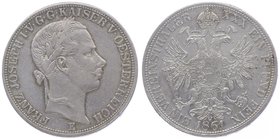 Franz Joseph I. 1848 - 1916
 Vereinstaler 1861 E Karlsburg. 18,52g. Fr. 1409 ss