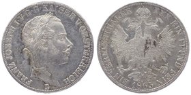 Franz Joseph I. 1848 - 1916
 Vereinstaler 1863 B Kremnitz. 18,50g. Fr. 1415. gereinigt ss