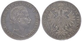 Franz Joseph I. 1848 - 1916
 Vereinstaler 1865 A Wien. 18,50g. Fr. 1422 ss/vz