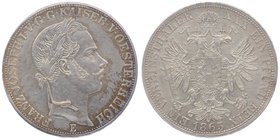Franz Joseph I. 1848 - 1916
 Vereinstaler 1865 E Karlsburg. 18,52g. Fr. 1422 ss/vz