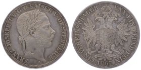 Franz Joseph I. 1848 - 1916
 Vereinstaler 1867 A Wien. 18,56g. Fr. 1429 ss/vz